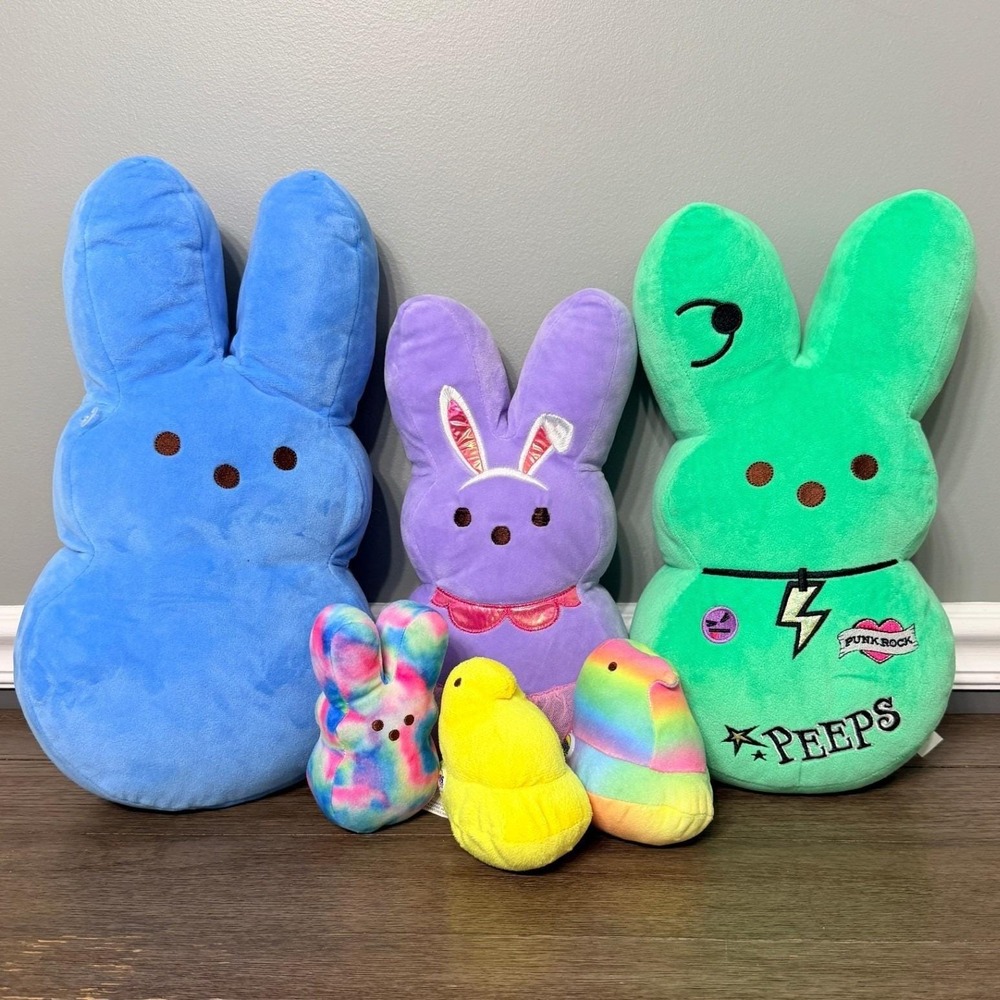 Peeps Multicolored Bunny and Chick Plush Stuffed‎ Animals Lot 6 Easter Spring